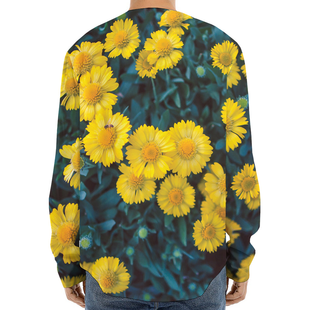 Little Yellow Daisy Print Long Sleeve Baseball Jersey