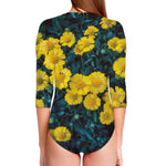 Little Yellow Daisy Print Long Sleeve Swimsuit