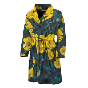 Little Yellow Daisy Print Men's Bathrobe