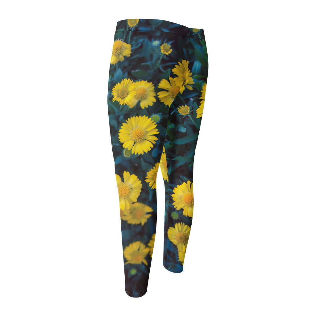 Little Yellow Daisy Print Men's Compression Pants