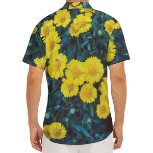 Little Yellow Daisy Print Men's Deep V-Neck Shirt