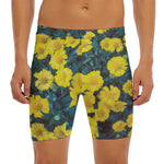 Little Yellow Daisy Print Men's Long Boxer Briefs