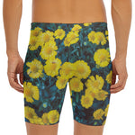 Little Yellow Daisy Print Men's Long Boxer Briefs