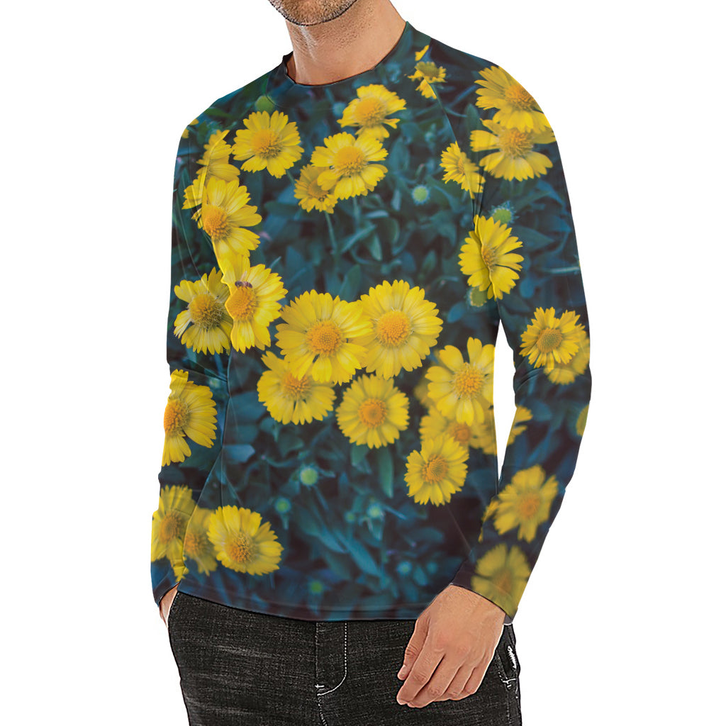 Little Yellow Daisy Print Men's Long Sleeve Rash Guard