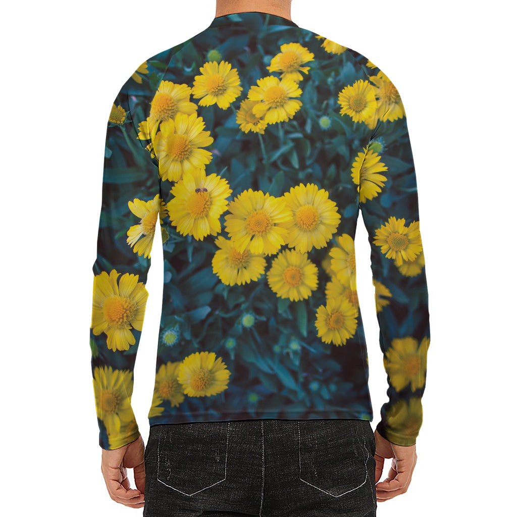 Little Yellow Daisy Print Men's Long Sleeve Rash Guard