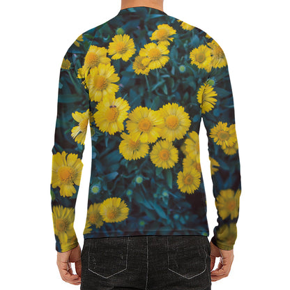 Little Yellow Daisy Print Men's Long Sleeve Rash Guard