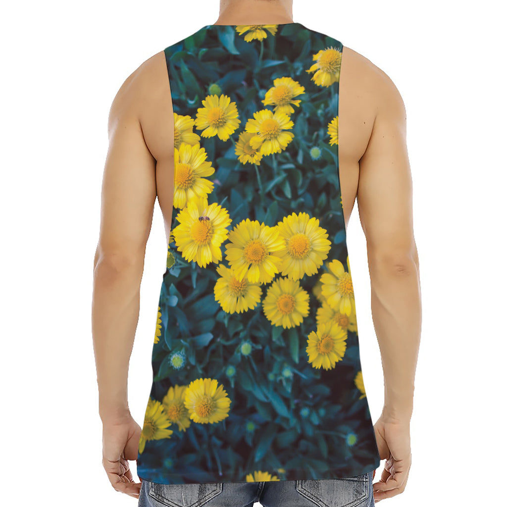 Little Yellow Daisy Print Men's Muscle Tank Top