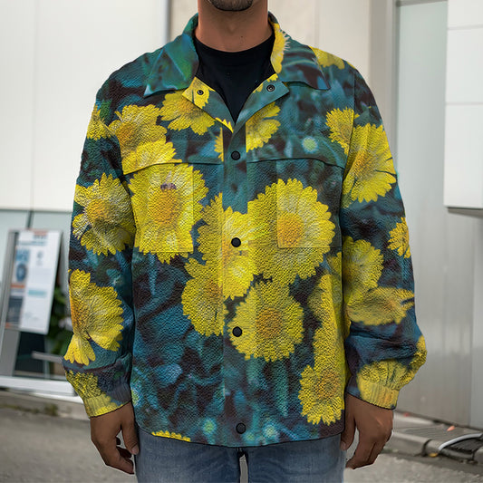 Little Yellow Daisy Print Men's Shirt Jacket