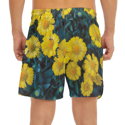 Little Yellow Daisy Print Men's Split Running Shorts