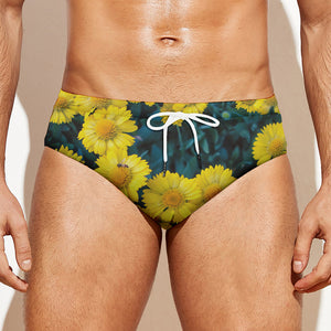 Little Yellow Daisy Print Men's Swim Briefs