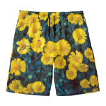 Little Yellow Daisy Print Men's Swim Trunks
