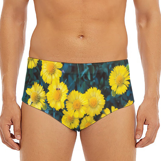 Little Yellow Daisy Print Men's Triangle Swim Briefs