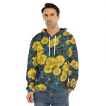 Little Yellow Daisy Print Men's Velvet Pullover Hoodie