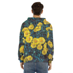 Little Yellow Daisy Print Men's Velvet Pullover Hoodie
