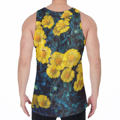 Little Yellow Daisy Print Men's Velvet Tank Top