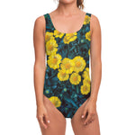 Little Yellow Daisy Print One Piece Swimsuit