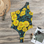 Little Yellow Daisy Print One Shoulder Bodysuit