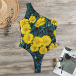 Little Yellow Daisy Print One Shoulder Bodysuit