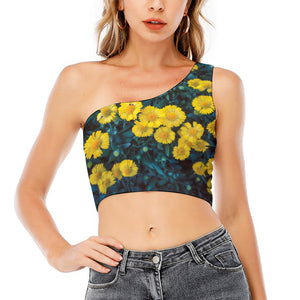 Little Yellow Daisy Print One Shoulder Crop Top