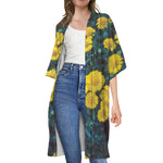Little Yellow Daisy Print Open Front Beach Cover Up