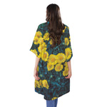 Little Yellow Daisy Print Open Front Beach Cover Up