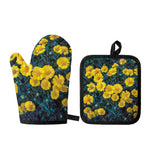 Little Yellow Daisy Print Oven Mitt And Pot Holder Set