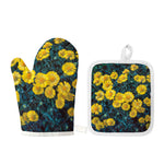 Little Yellow Daisy Print Oven Mitt And Pot Holder Set