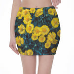 Little Yellow Daisy Print Pencil Mini Skirt