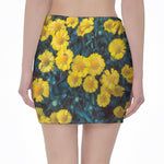 Little Yellow Daisy Print Pencil Mini Skirt