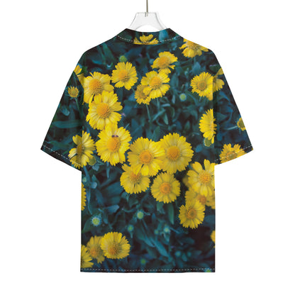 Little Yellow Daisy Print Rayon Hawaiian Shirt