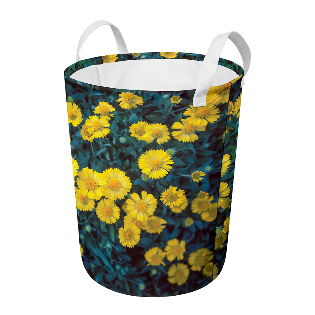 Little Yellow Daisy Print Round Laundry Basket