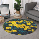 Little Yellow Daisy Print Round Rug