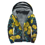 Little Yellow Daisy Print Sherpa Lined Zip Up Hoodie