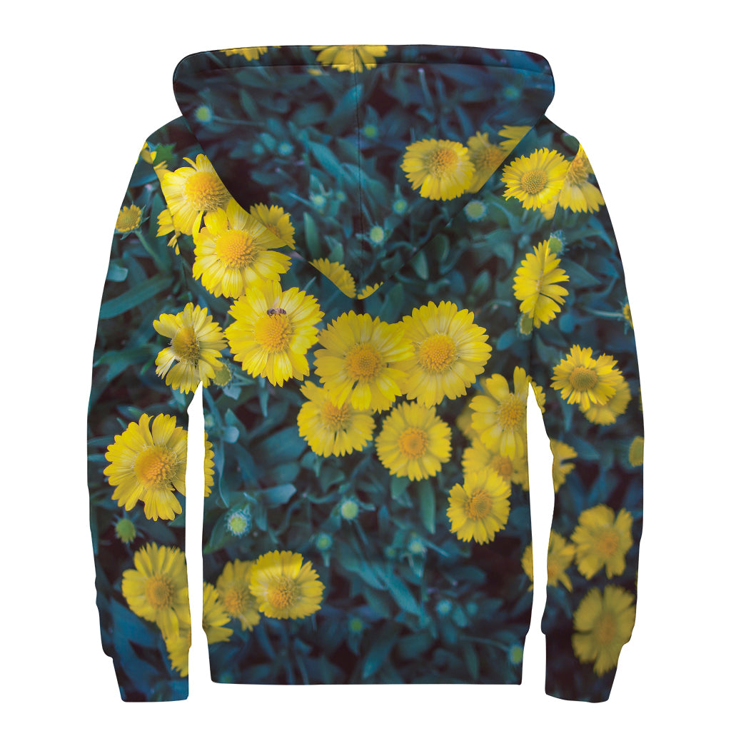 Little Yellow Daisy Print Sherpa Lined Zip Up Hoodie