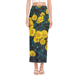 Little Yellow Daisy Print Side Slit Maxi Skirt