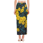 Little Yellow Daisy Print Side Slit Maxi Skirt