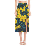 Little Yellow Daisy Print Side Slit Midi Skirt