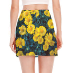 Little Yellow Daisy Print Side Slit Mini Skirt