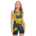 Little Yellow Daisy Print Sleeveless One Piece Swimsuit