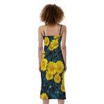 Little Yellow Daisy Print Slim Fit Midi Cami Dress