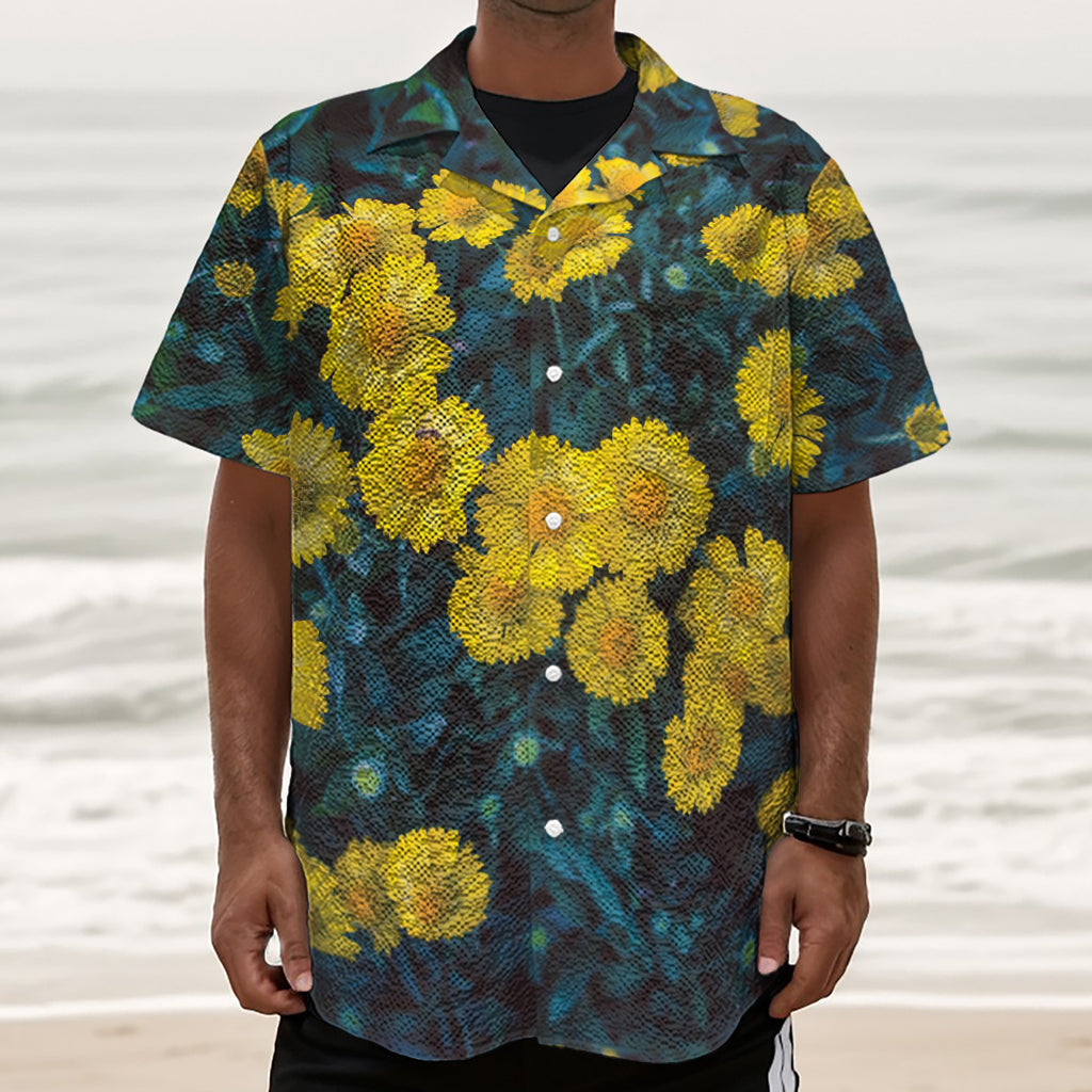 Little Yellow Daisy Print Textured Short Sleeve Shirt