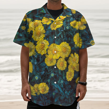 Little Yellow Daisy Print Textured Short Sleeve Shirt