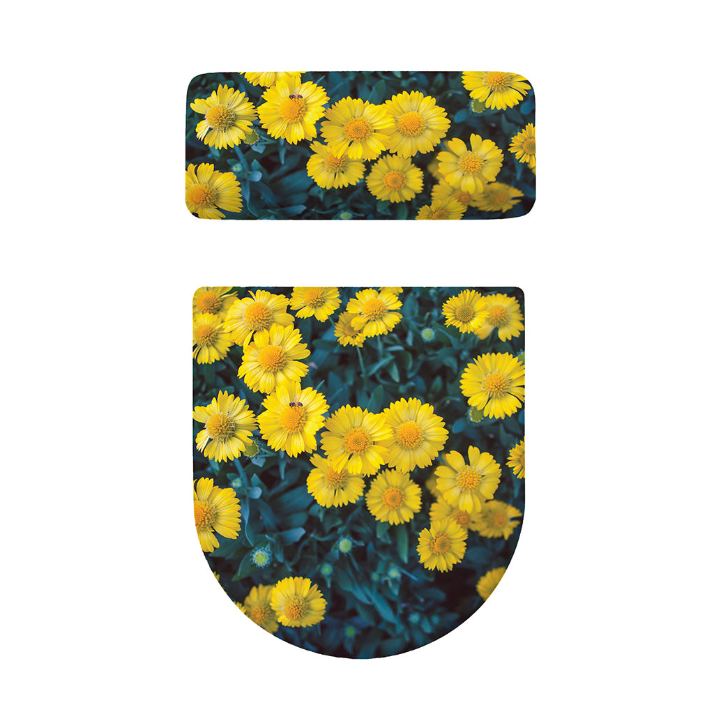Little Yellow Daisy Print Toilet Lid And Tank Cover Set