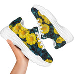 Little Yellow Daisy Print White Chunky Shoes