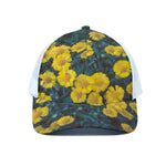 Little Yellow Daisy Print White Mesh Trucker Cap