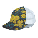 Little Yellow Daisy Print White Mesh Trucker Cap
