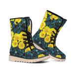 Little Yellow Daisy Print Winter Boots