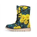 Little Yellow Daisy Print Winter Boots
