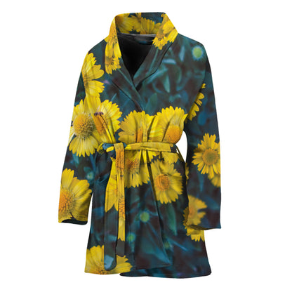 Little Yellow Daisy Print Women's Bathrobe