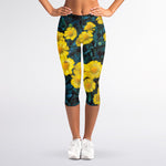 Little Yellow Daisy Print Women's Capri Leggings